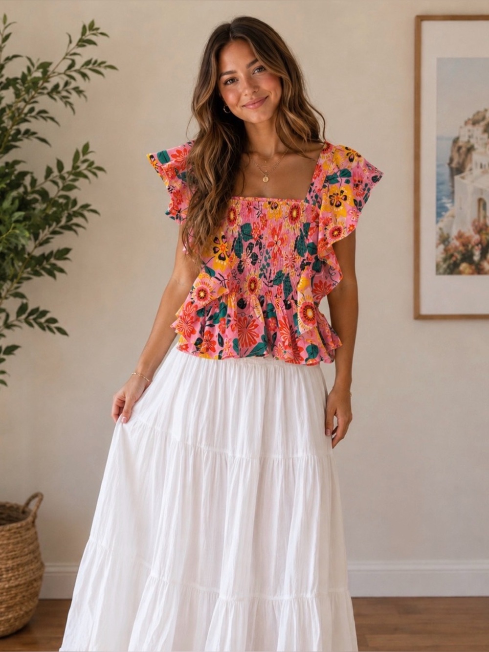 Kaii Floral Ruffle Peplun Blouse NWOT Size Medium